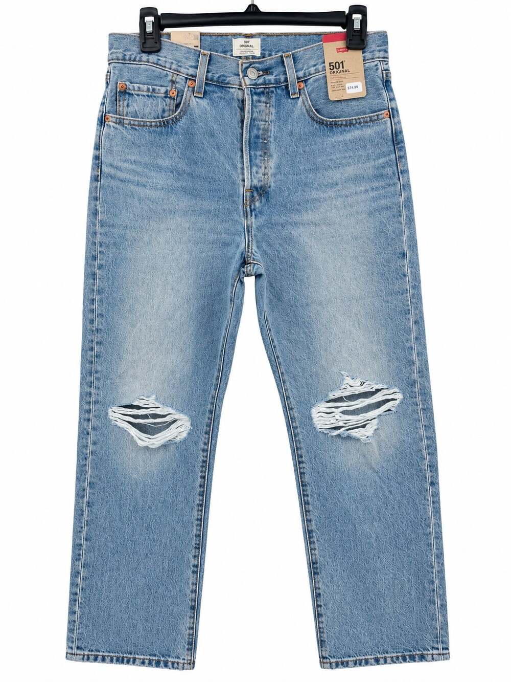 Levi's 501 Original Light Wash 31x30 High Rise Straight Leg Ripped Distressed